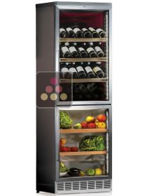 Combiné encastrable d'une cave à vin mono-température et d'un compartiment Alcools/Champagne/Soft - Habillage intérieur en inox CALICE