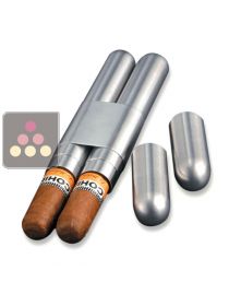 Étui pour 2 cigares en acier raffiné avec humidificateur et placage en cèdre espagnol Adorini