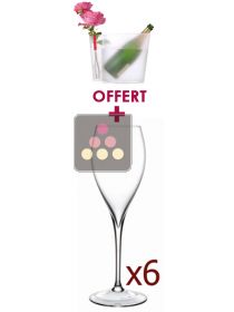 L'Essentiel pour le Champagne : 6 Flutes Grand Piqu&eacute; + 1 Seau Roses & Bulles Offert L'ATELIER du VIN