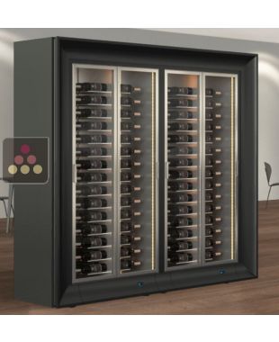 Combiné de 2 vitrines à vin multi-températures pour installation centrale - Usage pro - Bouteilles horizontales - Façades incurvés CALICE DESIGN