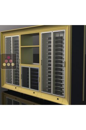 Combiné de 3 caves à vin multi-usages modulaires avec meuble de rangement à claire-voie en ilot