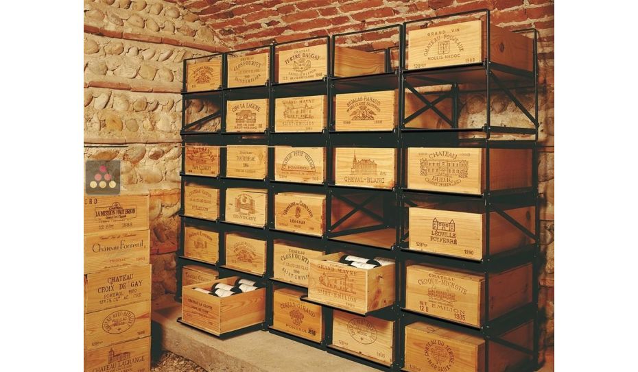 Racks coulissants pour 30 caisses de vin en Bois soit 360 bouteilles