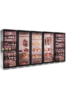 Combiné de 5 vitrines réfrigérées pour vins, charcuteries et maturation de viande 