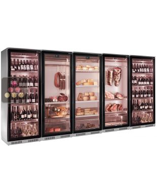 Combiné de 5 vitrines réfrigérées pour vins, charcuteries et maturation de viande BRERA