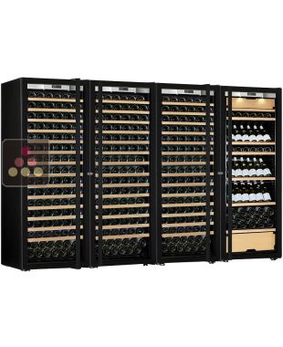 Combiné de 3 caves à vin mono-température et d'une cave multi-usages 3 températures - Equipement mixte - Porte Full Glass TRANSTHERM