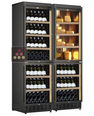 Combiné enchassable de 3 caves à vin et d'une cave à fromage - Bouteilles inclinées CALICE