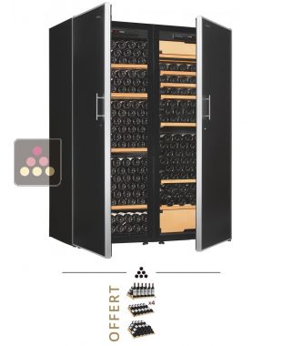 Combiné d'une cave à vin mono-température de vieillissement et d'une cave à vin 3 températures de service et de vieillissement - Equipement stockage/coulissant ARTEVINO