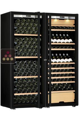 Combiné d'une cave à vin mono-température et d'une cave multi-usages 3 températures - Equipement mixte - Porte Full Glass