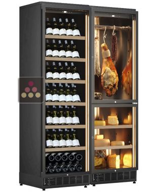 Combiné enchassable cave à vin multi-températures, cave à charcuterie et cave à fromage - Bouteilles inclinées CALICE