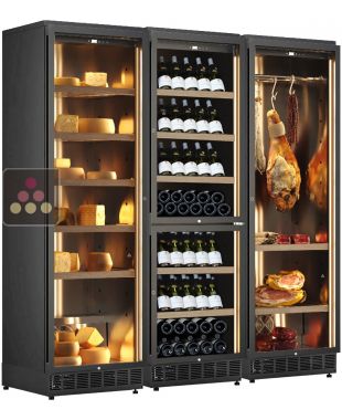 Combiné encastrable de 1 cave à vin 2 températures, d'une cave à charcuterie et d'une cave à fromages CALICE