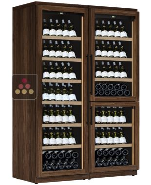 Combiné de 2 caves à vin 3 zones de températures - Habillage bois - Présentation inclinée CALICE