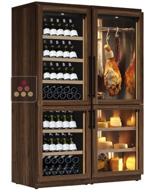 Combiné de 2 caves à vin, une cave à charcuterie et une cave à fromage - Bouteilles inclinées CALICE
