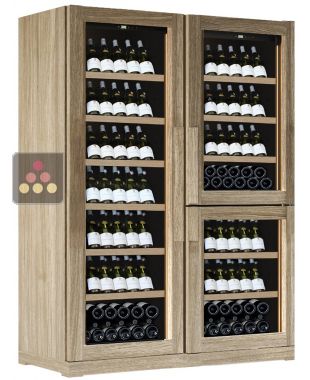 Combiné de 2 caves à vin 3 zones de températures - Habillage bois - Présentation inclinée CALICE