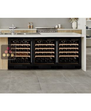Combiné de 2 caves à vin mono-température de vieillissement et d'une cave à vin multi-températures étagées - Clayettes coulissantes ARTEVINO