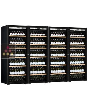 Combiné de 4 caves à vin mono-température de vieillissement ou de service - Porte Full Glass - Présentation inclinée TRANSTHERM
