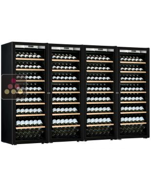 Combiné de 4 caves à vin mono-température de vieillissement ou de service - Porte Full Glass - Présentation inclinée TRANSTHERM
