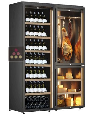 Combiné d'une cave à vin et une cave à charcuterie et fromage - Bouteilles inclinées CALICE