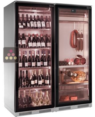 Combiné d'une cave vin de service mono ou multi-températures et d'une vitrine réfrigérée de conservation des charcuteries - Profondeur 700mm BRERA
