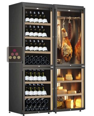 Combiné de 2 caves à vin, une cave à charcuterie et une cave à fromage - Bouteilles inclinées CALICE