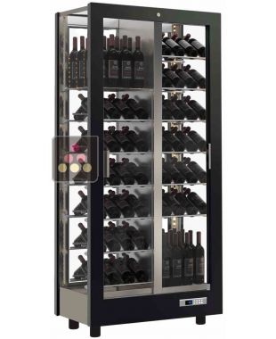 Vitrine à vin multi-températures - Usage pro - 4 côtés vitrés - Bouteilles inclinées et debouts - Habillage magnétique interchangeable CALICE DESIGN