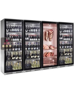 Combiné de 3 vitrines réfrigérées pour vins et 1 vitrine de maturation de viande BRERA