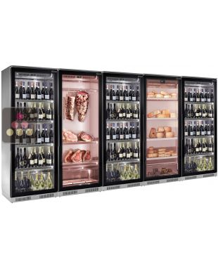 Combiné de 3 vitrines réfrigérées pour vins (Présentation verticale), 1 vitrine de conservation des fromages, et 1 vitrine de maturation de viande - Profondeur 70cm BRERA