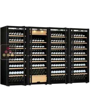 Combiné de 4 caves à vin mono-température de vieillissement ou de service - Porte Full Glass - Présentation inclinée TRANSTHERM
