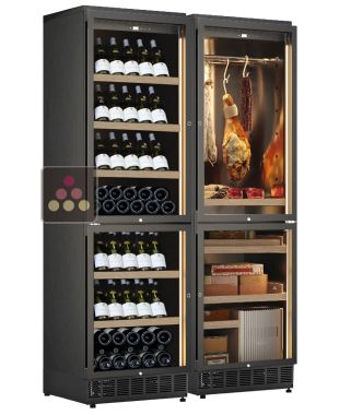 Combiné enchassable de 2 caves à vin, une cave à charcuterie et une cave à cigares - Bouteilles inclinées CALICE