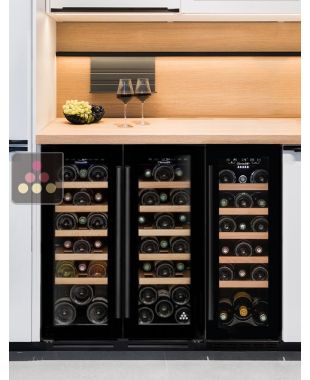Combiné de deux caves à vin de service encastrables sous-plan 3 températures CLIMADIFF