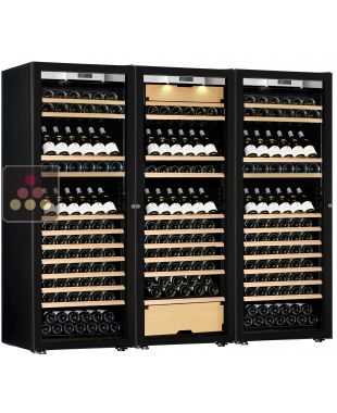 Combiné de 2 caves à vin mono-température et d'une cave multi-usages 3 températures - Equipement mixte - Porte Full Glass TRANSTHERM