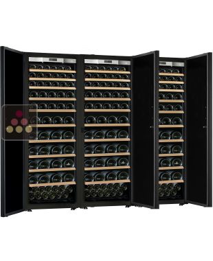 Combiné de 3 caves à vin mono-température de vieillissement ou de service - Portes pleines - Clayettes coulissantes - Formats spéciaux de bouteilles TRANSTHERM