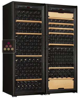 Combiné d'une cave à vin mono-température de vieillissement et d'une cave à vin 3 températures de service et de vieillissement - Equipement stockage/coulissant ARTEVINO