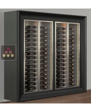 Combiné de 2 vitrines à vin multi-températures - Usage pro - Bouteilles horizontales - Façades incurvés CALICE DESIGN