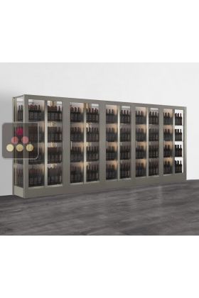 Combiné de 5 vitrines à vin professionnelles multi-usages - Pose libre - 3 cotés vitrés - Bouteilles verticales - Habillage magnétique interchangeable