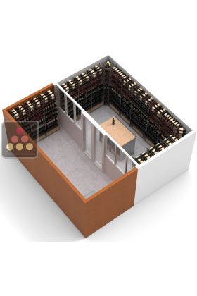 Aménagement de cave en métal avec un comptoir bois et métal pour 2387 bouteilles - Fabrication spécifique - Essentiel System - H=208cm