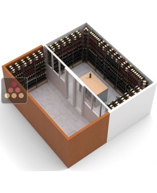 Aménagement de cave en métal avec un comptoir bois et métal pour 2387 bouteilles - Fabrication spécifique - Essentiel System - H=208cm Ma Cave à Vin