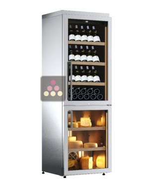 Combiné d'une cave à vin et d'une cave à fromage - Habillage Inox - Bouteilles inclinées CALICE