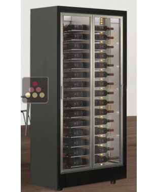 Vitrine à vin faible profondeur 1 face vitrée - Pose libre - Bouteilles horizontales - Cadre FIT CALICE DESIGN