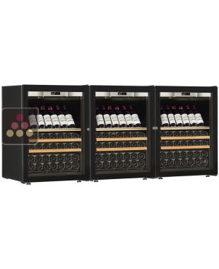 Combiné de 3 caves à vin Mono-Température de vieillissement ou de service - Equipement présentation/coulissant - Porte Full Glass TRANSTHERM