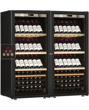 Combiné de 2 caves à vin mono-température de vieillissement ou de service - Equipement présentation - Porte Full Glass TRANSTHERM