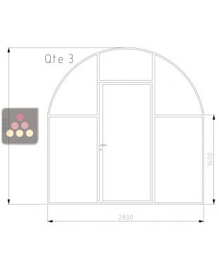 Verriere acier thermolaquée cintrée Larg 2.8 m * hauteur 2.8 m avec un porte entrée Ma Cave à Vin