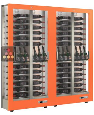 Combiné de 2 vitrines à vin multi-températures - Usage pro - P36cm - 3 côtés vitrés - Equipement mixte - Habillage magnétique interchangeable CALICE DESIGN