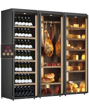Combiné d'une cave à vin, d'une cave à charcuterie et d'une cave à fromage - Bouteilles inclinées CALICE