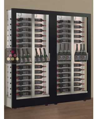 Combiné de 2 vitrines à vin multi-températures - Usage pro - P36cm - 3 côtés vitrés - Equipement mixte - Habillage magnétique interchangeable CALICE DESIGN