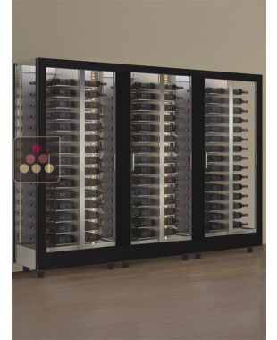 Combiné de 3 vitrines à vin multi-usages - 3 cotés vitrés - Bouteilles horizontales - Habillage interchangeable CALICE DESIGN