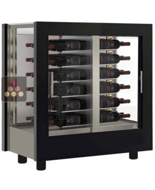 Vitrine à vin multi-températures - Usage pro - 3 côtés vitrés - Bouteilles horizontales - Habillage bois CALICE DESIGN