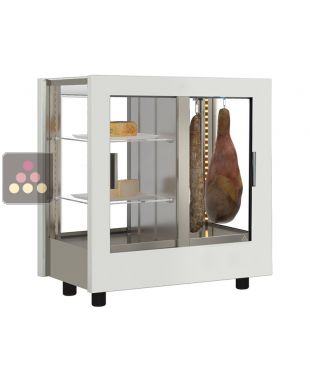 Vitrine réfrigérée de présentation pour charcuteries et fromages - 4 côtés vitrés - Habillage bois CALICE DESIGN