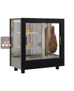 Vitrine réfrigérée de présentation pour charcuteries et fromages - 3 côtés vitrés - Habillage bois CALICE DESIGN