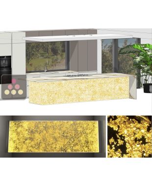 Lot de 2 panneaux décoratif en verre de synthèse rétro-éclairé blanc chaud avec cadre epoxy blanc - Inclusions Pépites Or Ma Cave à Vin
