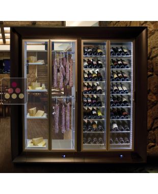 Combiné de 2 vitrines réfrigérées professionnelles pour vins, charcuteries et fromages - Installation centrale - Façades incurvées CALICE DESIGN